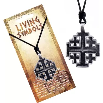 Náhrdelník Šňůrkový náhrdelník - kovový přívěsek, jeruzalemský kříž