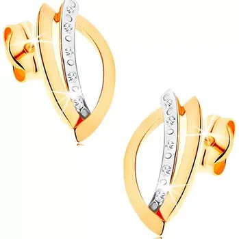 Náušnice Náušnice z kombinovaného 14K zlata - kontura zrnka a oblouk zdobený zirkony