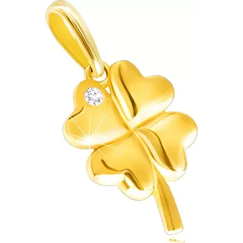 Přívěsek Diamantový přívěsek ze žlutého 14K zlata - čtyřlístek s blýskavým briliantem