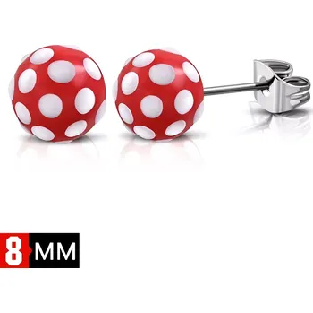 Náušnice Náušnice z chirurgické oceli, červené kuličky s bílými puntíky
