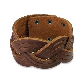 Náramek Kožený náramek na způsob copánku - tři proužky, patentové zapínání - Barva: Černá