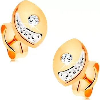 Náušnice Briliantové zlaté náušnice 585 - širší oblé zrnko s čirým diamantem, puzetky