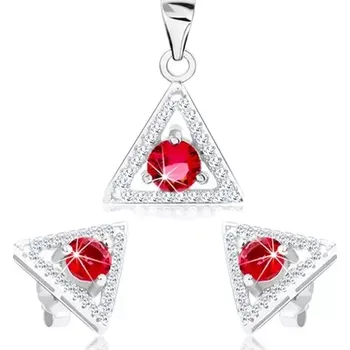 Náušnice Sada, stříbro 925, náušnice a přívěsek, čirý obrys trojúhelníku, růžový zirkon