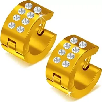 Náušnice Lesklé kruhové ocelové náušnice zlaté barvy, čiré kamínky