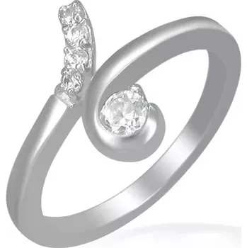 Prsten Ocelový prsten - smyčka s okrouhlými čirými zirkony - Velikost: 51