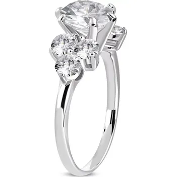 Prsten Zásnubní prsten z oceli 316L - kulaté zářivé zirkony čiré barvy - Velikost: 59