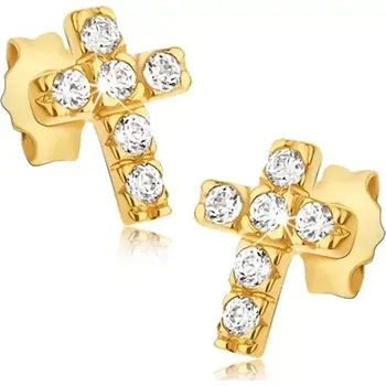 Náušnice Zlaté náušnice 14K kříž se šesti kubickými zirkony