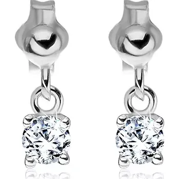 Náušnice Stříbrné náušnice 925 - visící čirý zirkon na puzetce, 4 mm