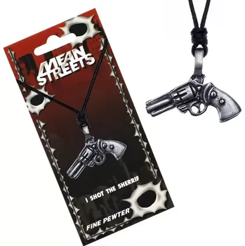 Náhrdelník Černý náhrdelník na šňůrce – přívěsek, revolver