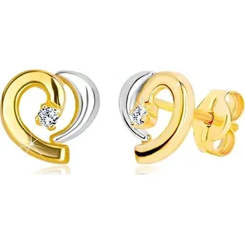 Náušnice Náušnice ze 14K kombinovaného zlata - kontura nesouměrného srdce, zirkon