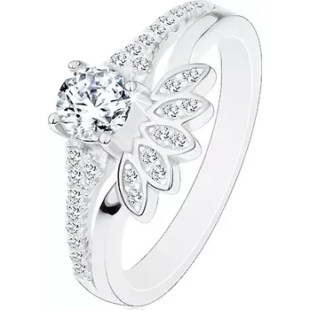 Prsten Prsten ze stříbra 925, čirý kulatý zirkon se zářivým vějířem - Velikost: 62