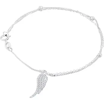 Náramek Stříbrný 925 náramek s dvojitým řetízkem, třpytivé andělské křídlo, kuličky