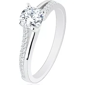 Prsten Stříbrný prsten 925, rozdělená ramena s třpytivou polovinou, čirý zirkon - Velikost: 52