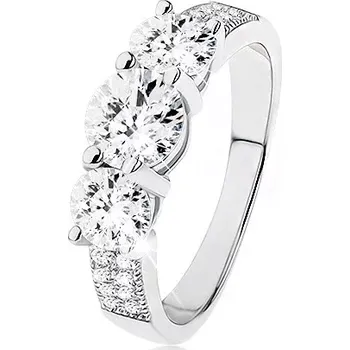 Prsten Zásnubní prsten ze stříbra 925, tři vystupující čiré kulaté zirkony - Velikost: 54