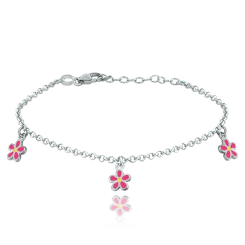 Náramek MINET Dětský stříbrný náramek růžové kytičky