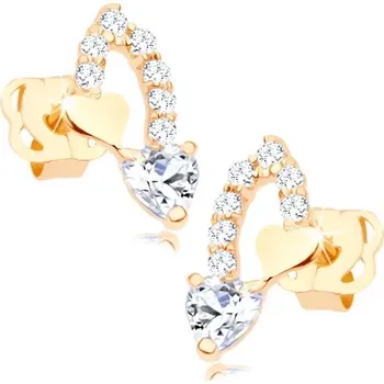 Náušnice Zlaté 14K náušnice dvě srdce v segmentu zrnka