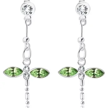 Náušnice Visací náušnice, stříbro 925, vážka se zelenými a čirými krystaly Swarovski