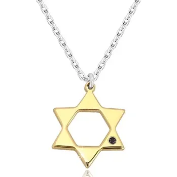 Náhrdelník Stříbrný 925 náhrdelník - Davidova hvězda ve zlatém odstínu, černý diamant