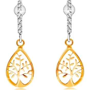 Náušnice Náušnice v kombinovaném 14K zlatě - oblouk z čirých zirkonků, strom života