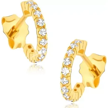 Náušnice Kulaté náušnice ze 14K zlata s kubickými zirkony a gravírovanými boky