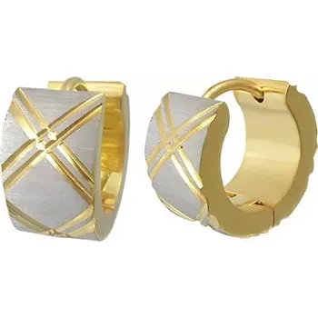 Náušnice Zlaté náušnice z oceli, stříbrný saténový povrch, šikmé rýhování