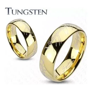 Prsten Prsten z wolframu, zaoblený povrch ve zlaté barvě, motiv z Pána prstenů, 6 mm - Velikost: 57