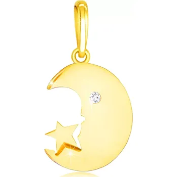 Přívěsek Diamantový přívěsek ve žlutém 14K zlatě - měsíček s briliantovým očkem a hvězda