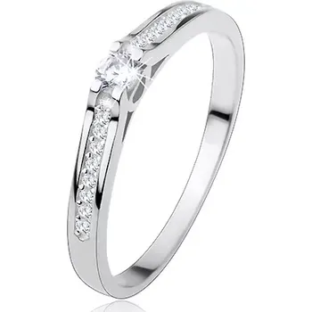 Prsten Stříbrný prsten 925, úzká lesklá ramena, průhledné zirkony - Velikost: 50