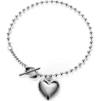 Náramek Náramek z oceli - přívěsek srdce s vroubky, armádní řetízek, stříbro