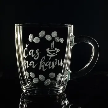 Hrnek skleněný na kávu 300ml -Čas na kávu - ručně ryté (broušené), dárková krabička