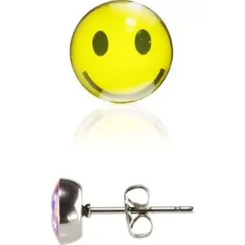 Náušnice Ocelové náušnice s puzetkou, glazovaná hlavička, žlutý usměvavý smajlík