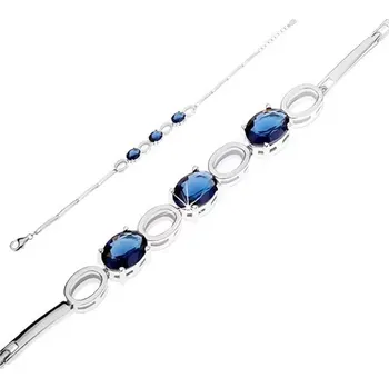 Náramek Náramek ze stříbra 925, zirkonové ovály modré barvy, lesklé oválné kontury