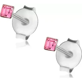 Náušnice Náušnice ze stříbra 925, růžový krystalek Swarovski - čtvereček, 2 mm