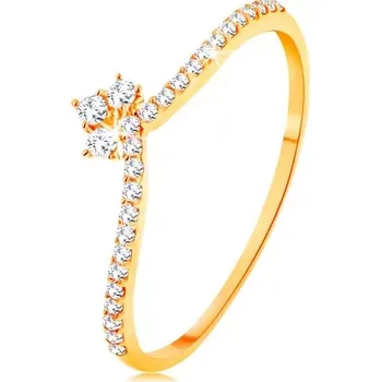 Prsten Prsten ve žlutém 14K zlatě - linie čirých zirkonů na ramenech, blýskavá korunka - Velikost: 52