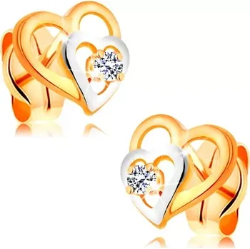 Náušnice Náušnice v kombinovaném zlatě 585, obrysy dvou srdíček, čirý zirkon