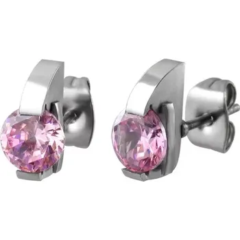 Náušnice Puzetové náušnice z oceli 316L s půlobloukem a růžovým zirkonkem