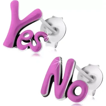 Náušnice Patinované náušnice ze stříbra 925, anglické nápisy Yes a No, fialová glazura