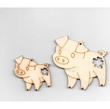 Stavební deska Výřez z překližky, Z76/1-353, PRASÁTKO S VYŘÍZLÝM ČTYŘLÍSTKEM-velké, 6x5,8cm, 1ks