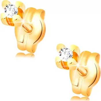 Náušnice Diamantové náušnice ve žlutém 14K zlatě - kulatý briliant čiré barvy, 1,5 mm