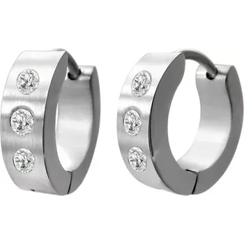 Náušnice Náušnice z oceli stříbrné barvy - tři čiré zirkony, kloubové zapínání