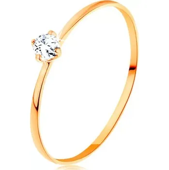 Prsten Prsten ze žlutého 14K zlata - tenká ramena, kulatý diamant čiré barvy - Velikost: 65