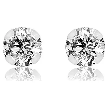 Náušnice Náušnice ze 14K bílého zlata - kulatý čirý zirkon v kotlíku, 4 mm