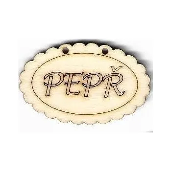 Překližka Výřez z překližky, O118/2, cedulka-PEPŘ, 4,5x2,8cm, 1ks
