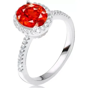 Prsten Prsten ze stříbra 925, vystouplý zirkonový kotlík, červený kámen - Velikost: 52