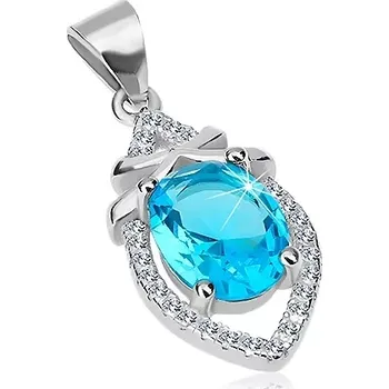 Přívěsek Přívěsek ze stříbra 925, azurově modrý ovál, hladké proužky, čiré zirkony