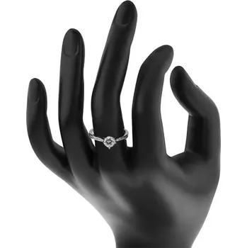 Prsten Stříbrný prsten 925, úzká zdobená ramena, čirý vyvýšený zirkon - Velikost: 60