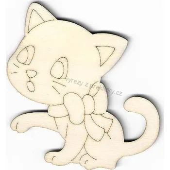 Překližka Výřez z překližky, G56, KOČKA S MAŠLÍ NA KRKU, 7,7x8,3cm, 1ks