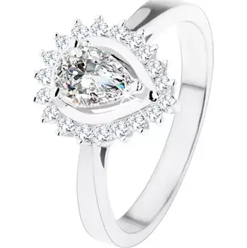 Prsten Zásnubní prsten ze stříbra 925, blyštivá kapka z čirých zirkonů - Velikost: 55
