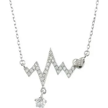 Náhrdelník Stříbrný náhrdelník srdeční křivka se zirkony délka náhrdelníku 42+3cm