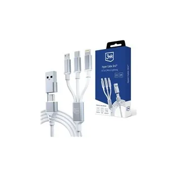 Telefonní příslušenství 3mk nabíjecí kabel - Hyper Cable 3in1 A/C to C/Micro/Lightning 1.5m, bílá